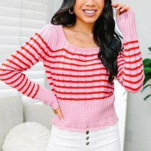 &merci NWOT Long‎ Sleeve Sweater Slightly Cropped Lightweight pointelle detail